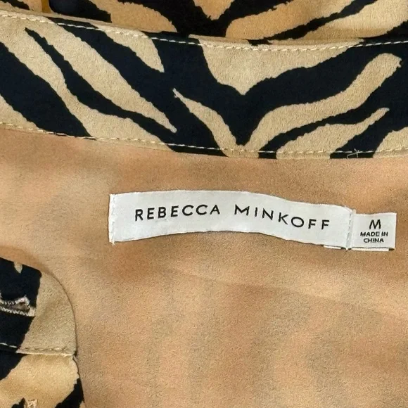 👗🐆 REBECCA MINKOFF Zebra Print Tiered Mini Dress | Tan & Black Animal Print | M - Picture 2 of 10